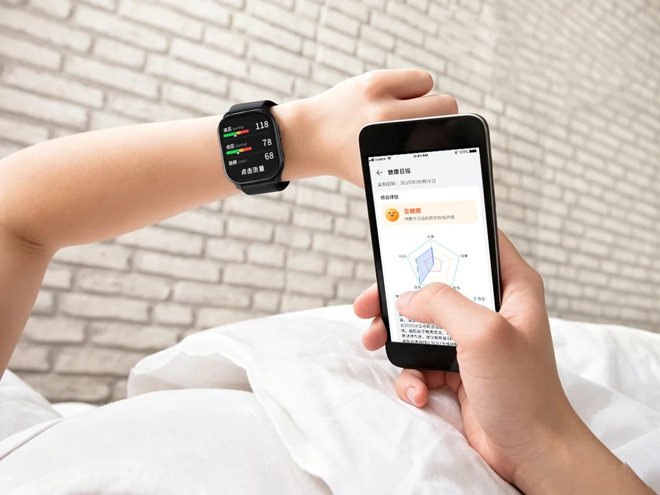 Employee reviewing a connected health app at home