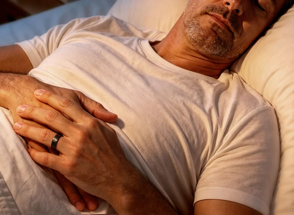 A person wearing a smart ring while sleeping