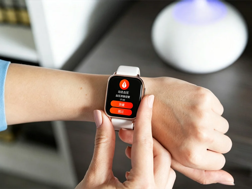 Person reviewing health information on a wearable watch